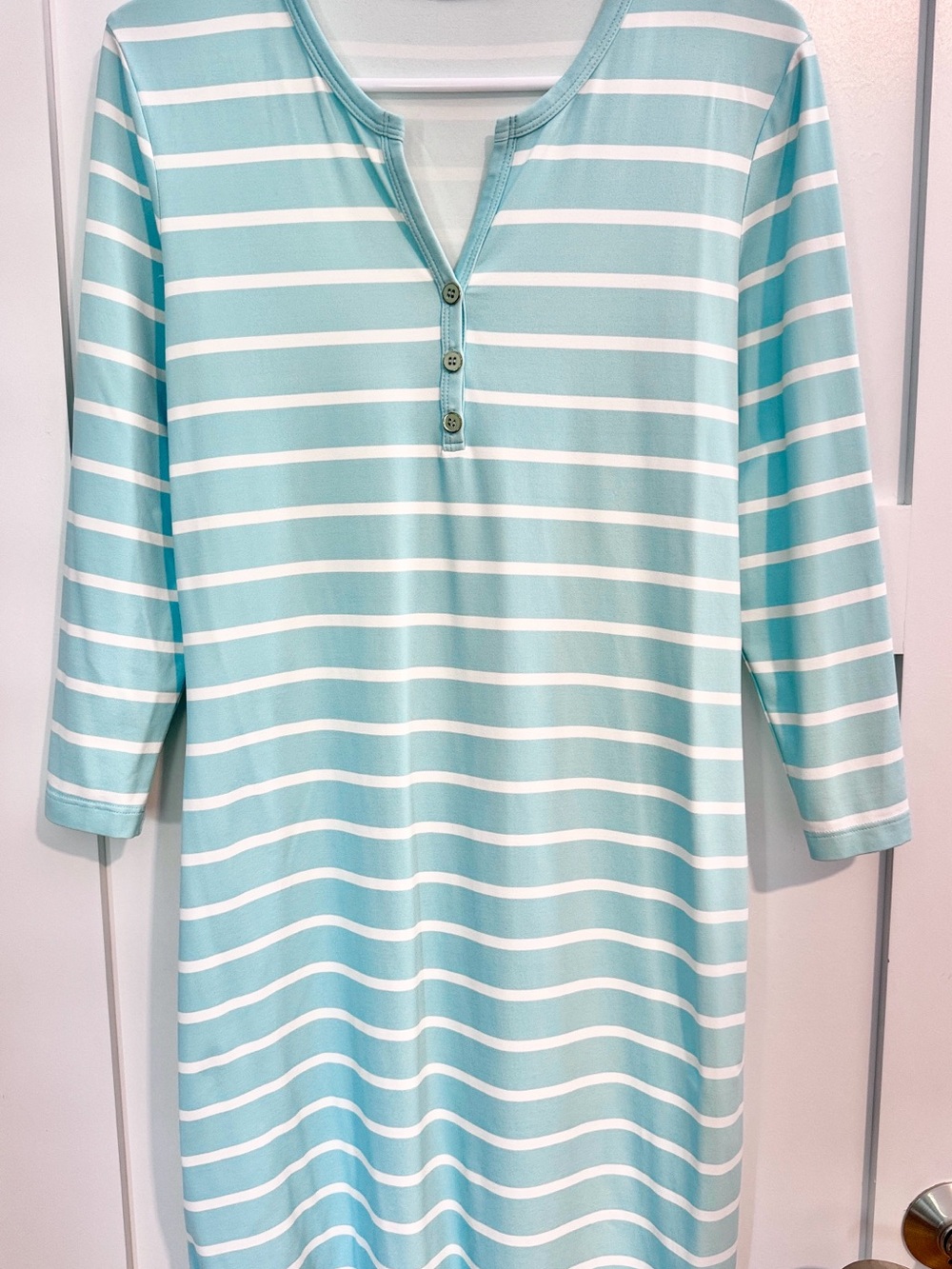 J McLaughlin Striped Henley Dress in Aqua/White